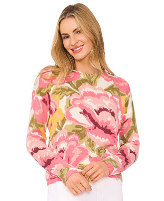 Women's Bold Roses Patterned Crewneck Sweater | Macy's