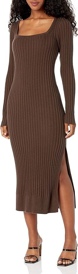 PAIGE Women's Benita Dress Long Sleeve Square Neckline Below The Knee in Brown Taupe | Amazon (US)