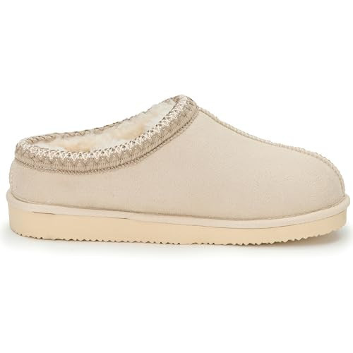 POLAR Women’s Faux Suede Shearling Lined Slippers - Warm Memory Foam Indoor Outdoor Slip-On House Shoes with Aztec Trim - Non-Slip Sole for Winter Cosy Comfort - Beige - US 11 | Amazon (US)