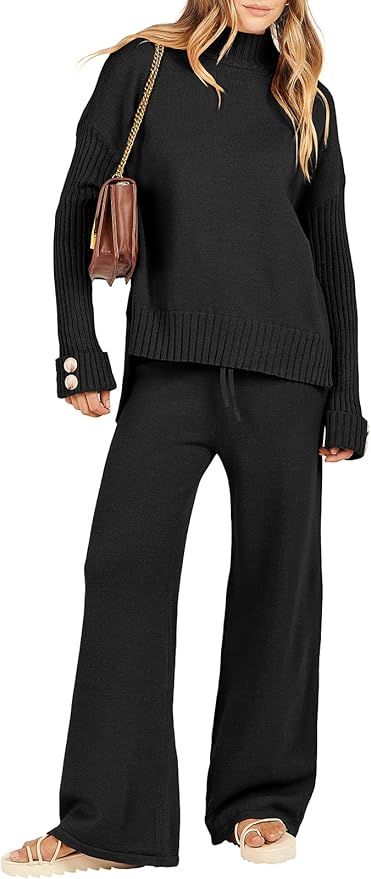 ANRABESS Womens Two Piece Outfits Sweater Sets Long Sleeve Knit Pullover and Wide Leg Pant Tracks... | Amazon (US)