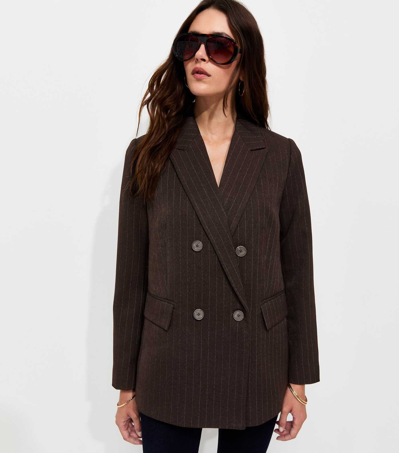 Brown Pinstripe Double Breasted Blazer | New Look | New Look (UK)