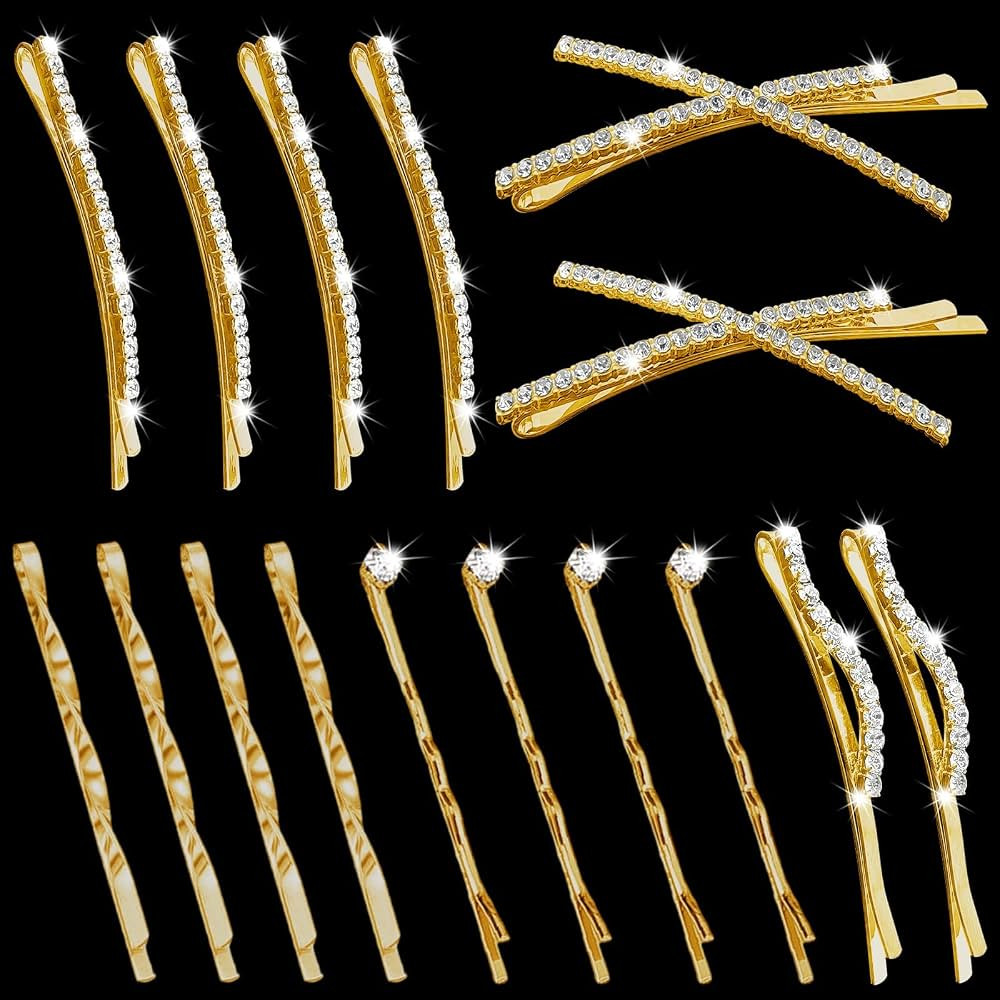 16 Pieces Gold Rhinestone Bobby Pins Set Delicate Decorative Fancy Crystal Hair Clips Shiny Fancy... | Amazon (US)