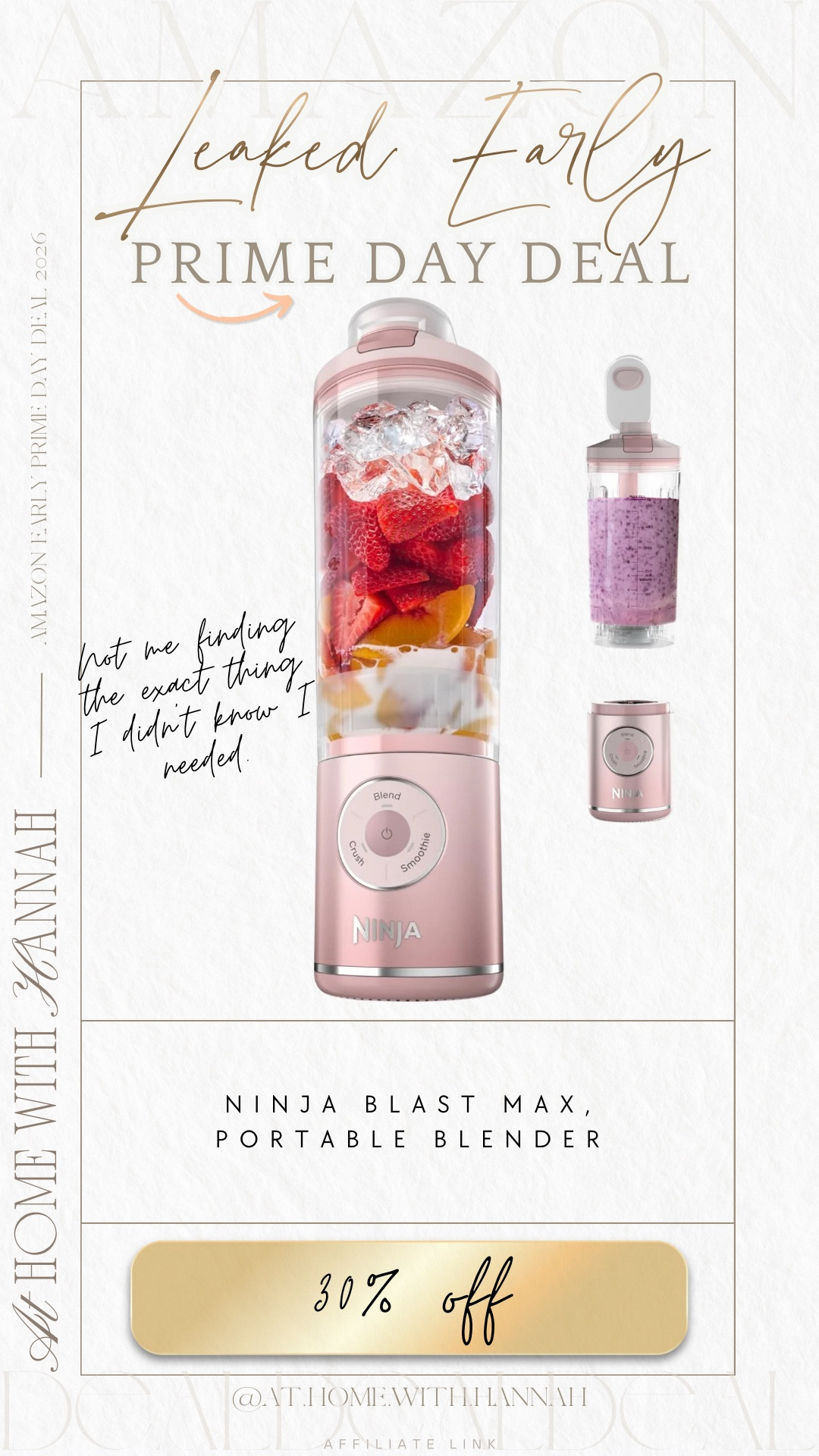 Early Prime Day deal • Ninja portable blender • cordless blender sale

This Ninja Blast Max portable blender is 30% off, and it’s one of those “I didn’t know I needed this exact thing” kind of deals 🤍

It’s cordless, portable, and perfect for smoothies, protein shakes, frozen drinks, iced coffee blends, and quick grab-and-go mornings without pulling out a full-size blender.

If you’re shopping for: Ninja portable blender, cordless blender, Prime Day kitchen deals, Amazon kitchen finds, smoothie blender, protein shake blender, portable smoothie maker, summer drink maker, travel blender, small kitchen appliance.

I love kitchen finds like this because they make everyday routines easier but still feel fun. It’s great for summer drinks, busy mornings, pool days, travel, office lunches, or keeping something compact around for quick smoothies.

Such a good early Prime Day deal while it’s marked down.

Everything is linked here 🤍

#PrimeDayDeals
#NinjaBlender
#PortableBlender
#AmazonKitchen
#KitchenDeals
#AmazonHome

#LTKSaleAlert #LTKHome