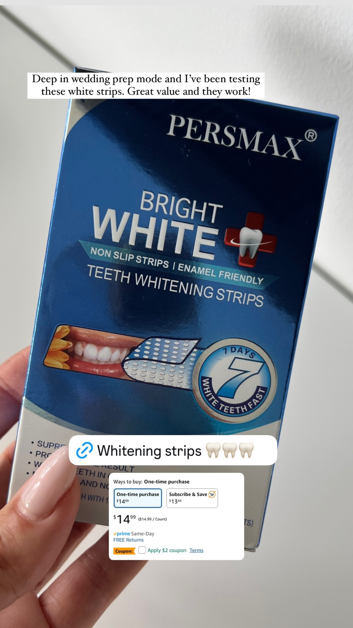 Deep in wedding prep mode and I’ve been testing these white strips. Great value and they work!