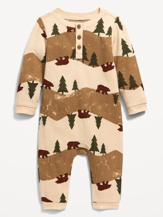 Unisex Long-Sleeve Thermal-Knit Henley Bodysuit for Baby | Old Navy (US)