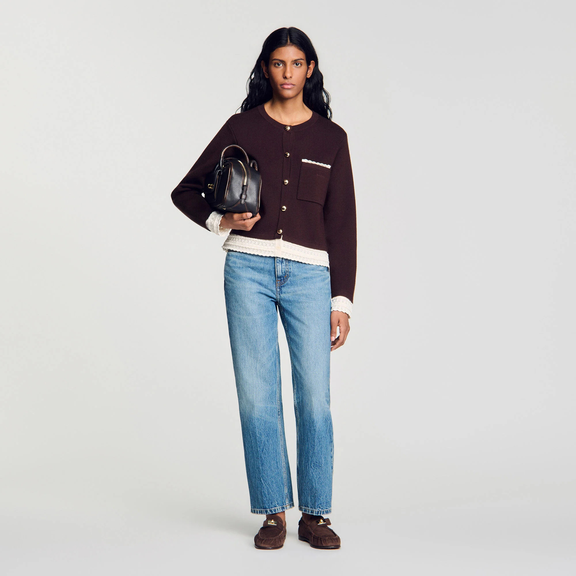 Cardigan with contrast lace | Sandro-Paris US