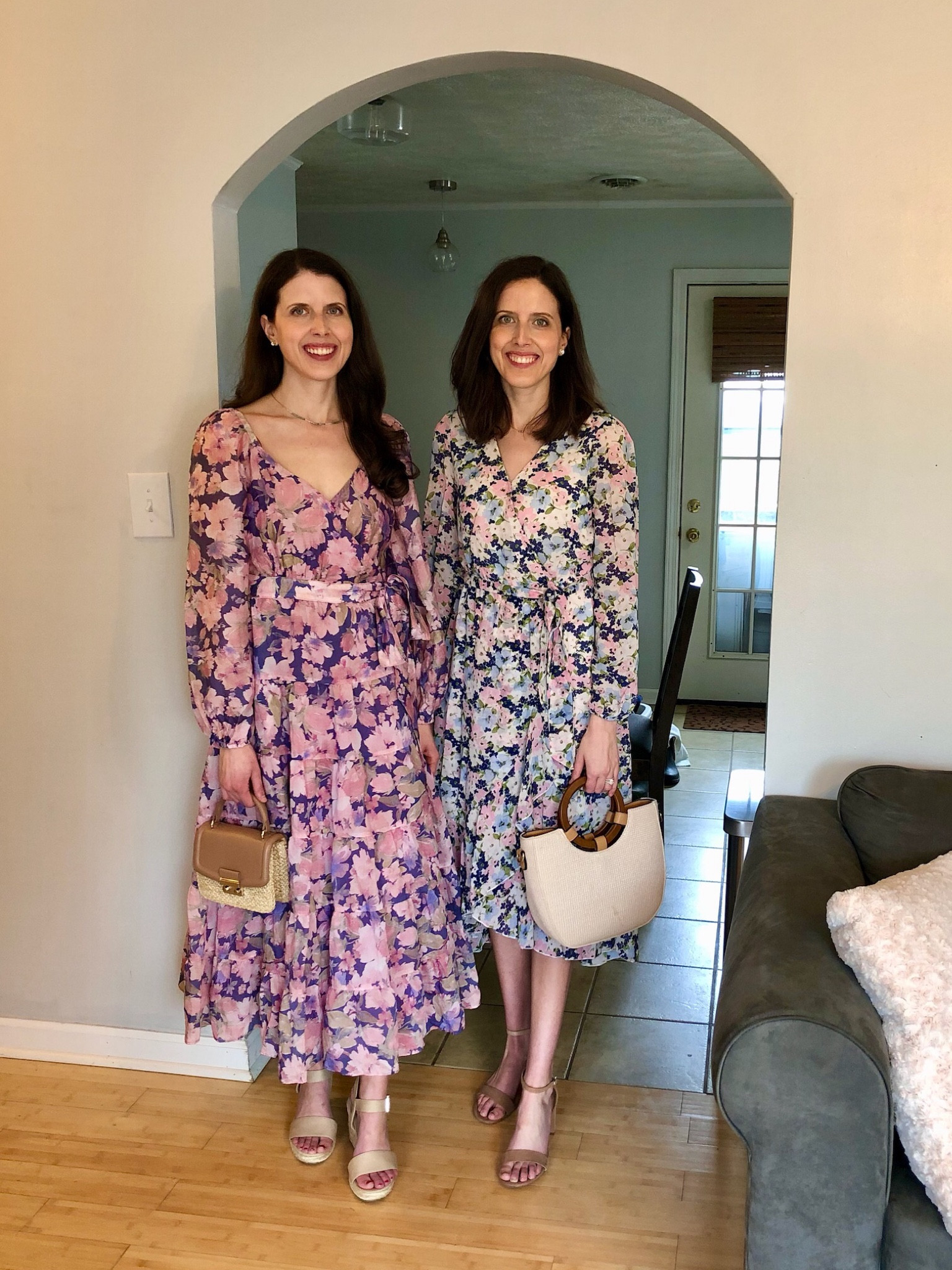 Long sleeve spring dresses perfect for easter or spring weddings 🌸 

Size up one size in the Astr the label dress (on the left) wearing a small.
Amazon dress (on the right) fits tts wearing a small.

Twin sisters 
Twin bloggers
Easter dress
Floral dress
Spring dress 
Family photos
Spring family photos 
Dress era
Long sleeve dress
Statement dress
Pretty dress 
Midi dress 
Maxi dress 
Church dress
Pink dress 
