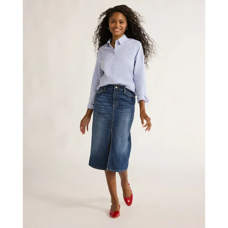 Time and Tru Women's Denim Slit Midi Skirt, Sizes 2-20 | Walmart (US)