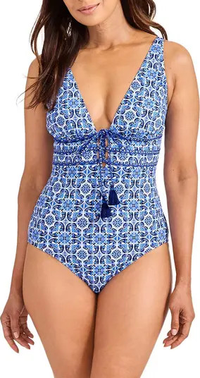 Tommy Bahama Terrazzo Tile Tie Front One-Piece Swimsuit | Nordstrom | Nordstrom