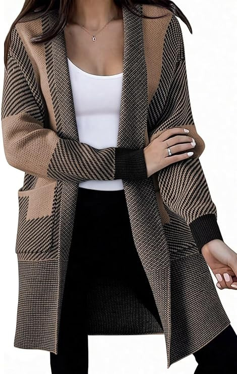 Astylish Women 2025 Open Front Long Sleeve Cardigan Casual Knit Sweaters Color Block Fall Outfits... | Amazon (US)