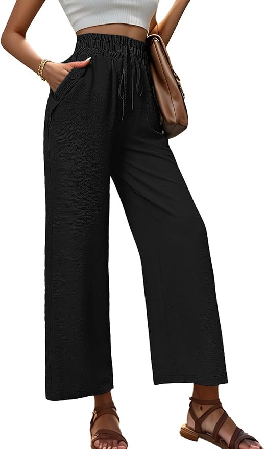 Heymoments Women's Wide Leg Lounge Pants with Pockets Lightweight High Waisted Adjustable Tie Kno... | Amazon (US)