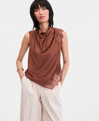 I.N.C. International Concepts Women's Lace-Trim Cowl-Neck Sleeveless Top, Macy's Exclusive - Macy... | Macy's