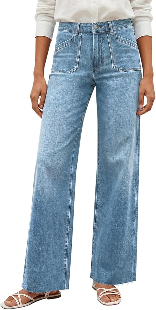 Cicy Bell Womens Wide Leg High Waisted Jeans Stretchy Straight Denim Pants | Amazon (US)