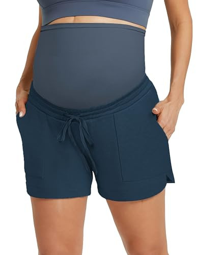 Athletic Workout Sweat Shorts for Pregnant Women Maternity Gym Running Sweat Shorts for Casual Summer with Pockets Navy M | Amazon (US)