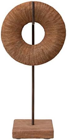 Creative Co-Op Hand-Carved Mango Wood Circle Object on Metal & Wood Stand, Set of 2 Decor, Natural,  | Amazon (US)