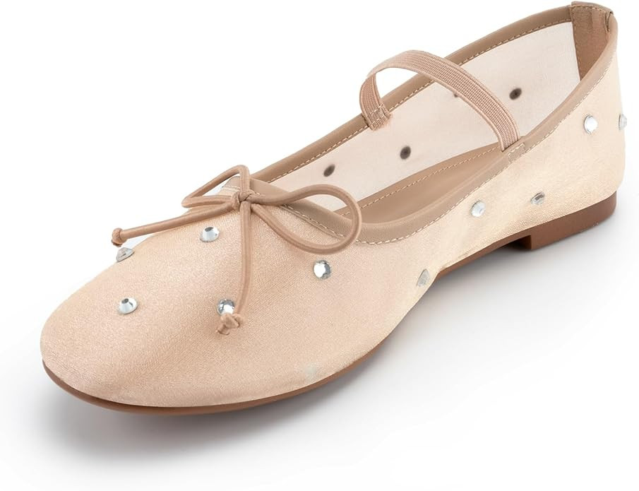 Women's Crystal Mesh Ballet Flats Shoes Round Toe Slip On Ballerina Flats for Women Rhinestone Fl... | Amazon (US)