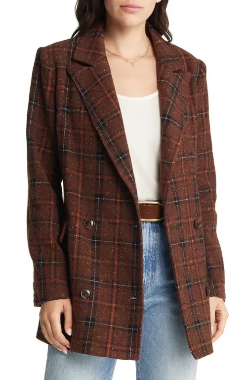 Treasure & Bond Double Breasted Plaid Coat in Brown- Black Donegal at Nordstrom, Size Medium | Nordstrom