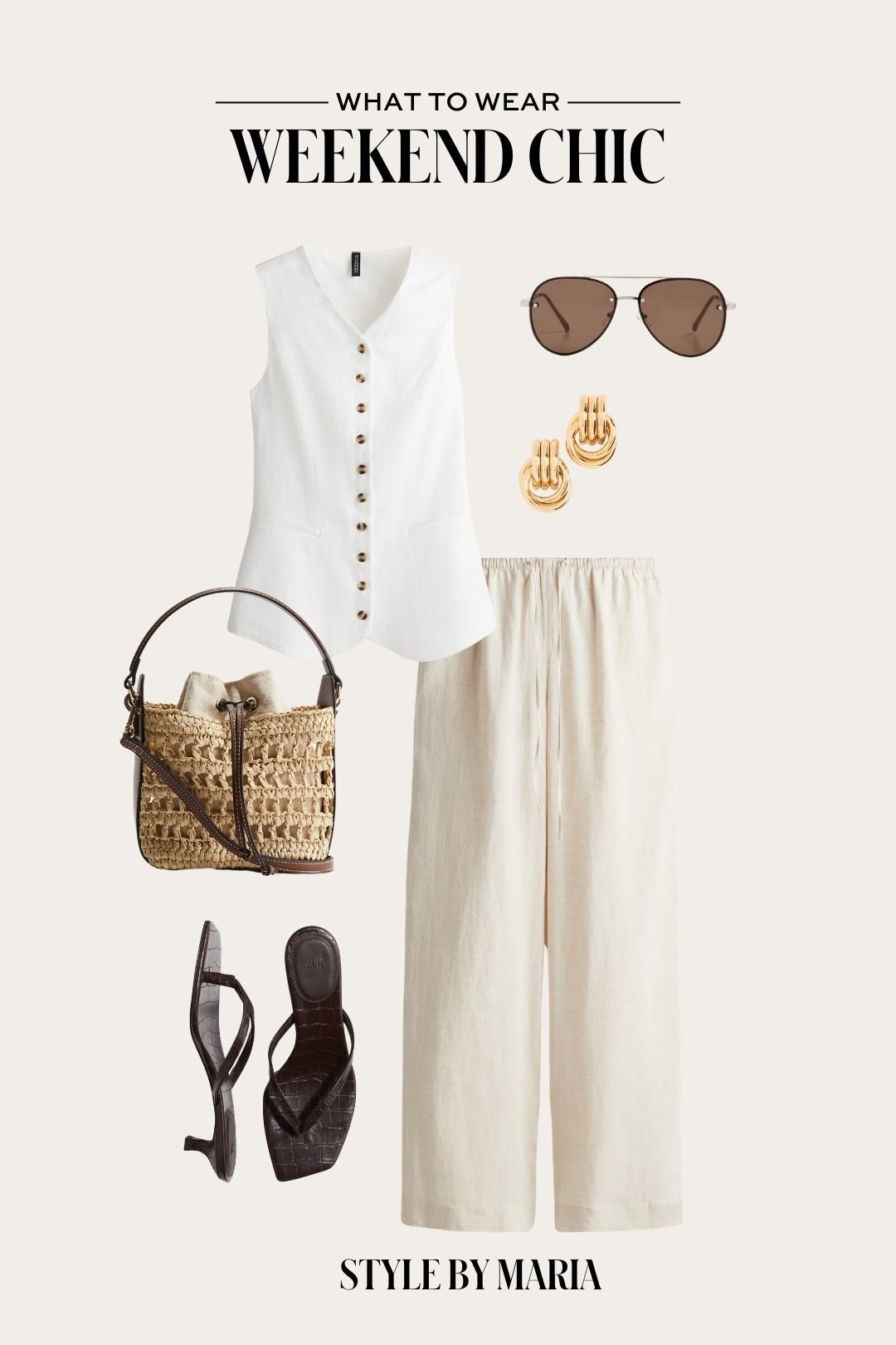 Affordable weekend outfit
H&M vest top
H&M linen pants
H&M thong sandals
H&M woven bag 


#LTKTravel #LTKFindsUnder100 #LTKFindsUnder50