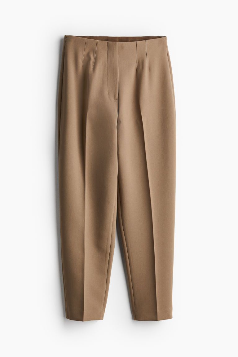 Ankle-Length Slacks - High waist - Ankle-length - Dark beige - Ladies | H&M US | H&M (US + CA)