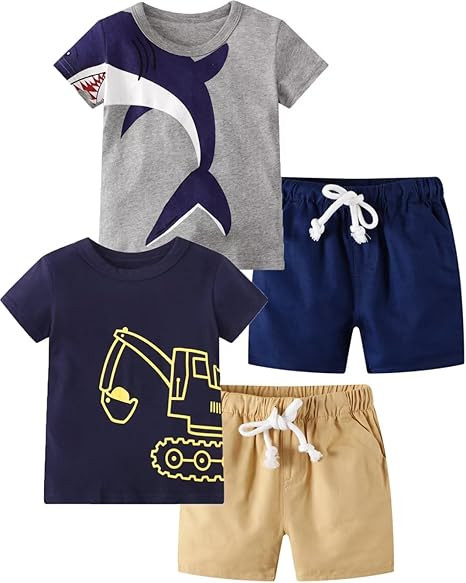 Toddler Boy Summer Clothes Outfits Kids Cotton Short Sleeve Shirt Shorts Set 2-7 Years | Amazon (US)