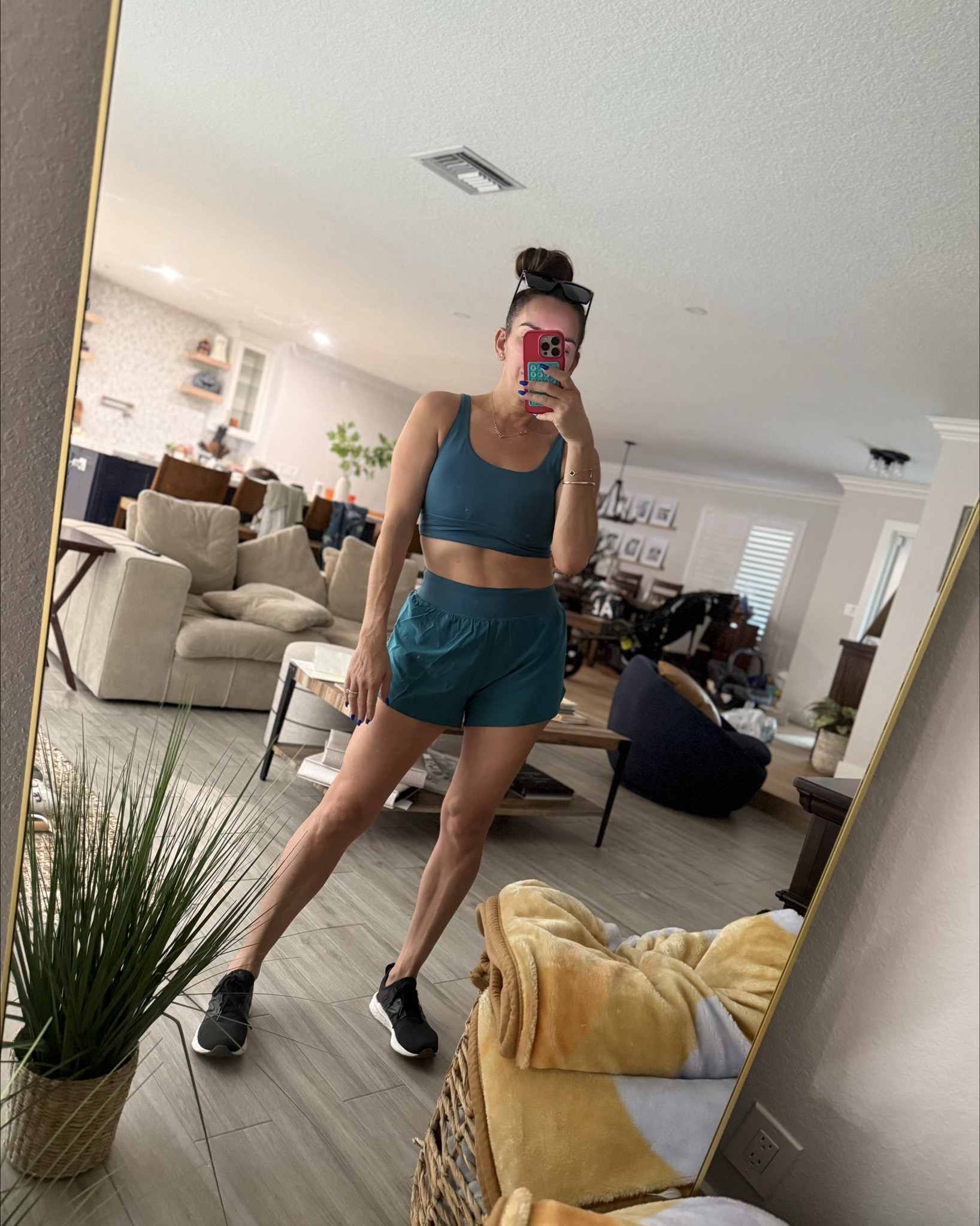 Sunday running workout outfit 
.
Lulu dupe. 
.
Both fit TTS- wearing medium in both sports bra and shorts 
.


#LTKActive #LTKFamily #LTKFindsUnder100