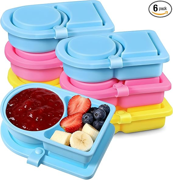 6 PCS Reusable Silicone Snack Containers with Lids, Mini Double Compartment Snackle Food Storage ... | Amazon (US)
