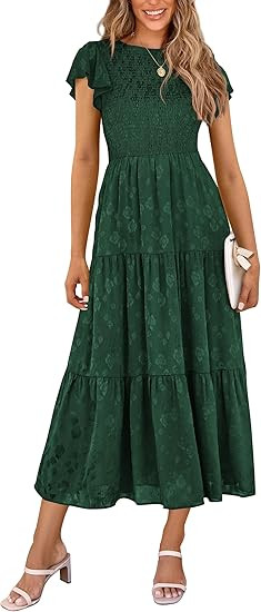 PRETTYGARDEN Wedding Guest Dresses for Women 2025 Summer Floral Cap Sleeve Smocked A Line Long El... | Amazon (US)