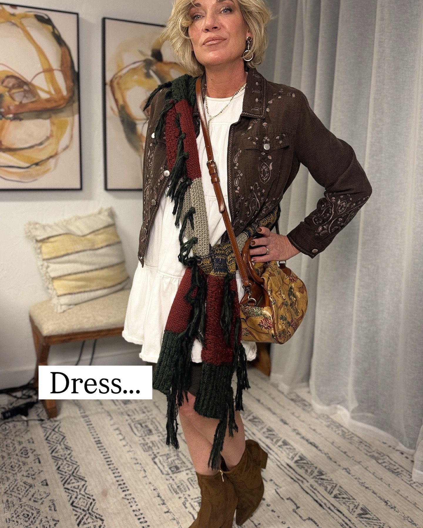 My thrifted outfit is accented by my out-of-print Patricia Nash Milburn European bag and I love it. #thrifted #over50style

#LTKootd #LTKgrwm #LTKFindsUnder50