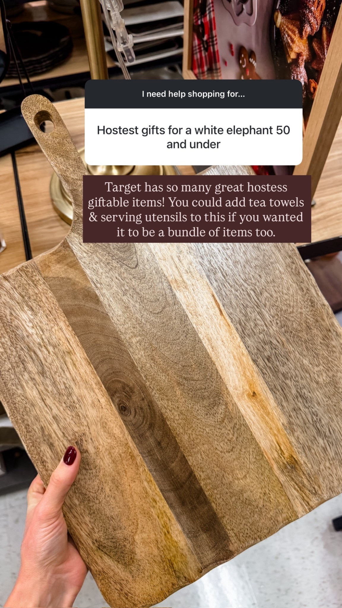 This wood cutting board is only $25, and great for a hostess gift, newly wed gift, white elephant, etc! You could also bundle it with a tea towel or serving utensils if you wanted to do a gift bundle!

Loverly Grey, Target, charcuterie board, cutting board, hostess gifts, white elephant fits, newlywed gifts 

#LTKGiftGuide #LTKFindsUnder50