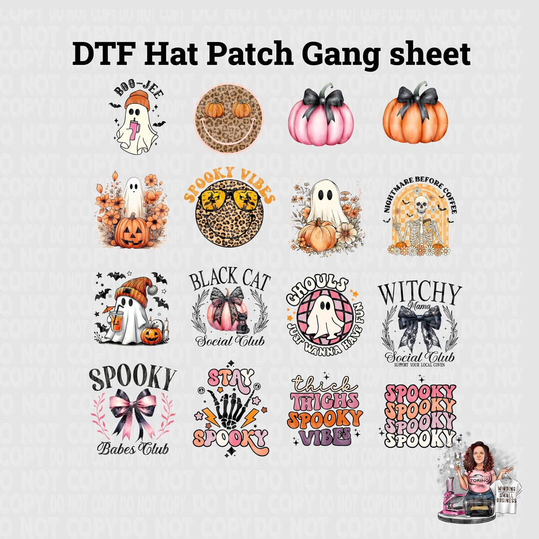 Halloween Hat Patches Gang Sheet DTF Hat Patches, Spooky Hat Patch, Dtf Gang Sheet, Premade Hat P... | Etsy (US)