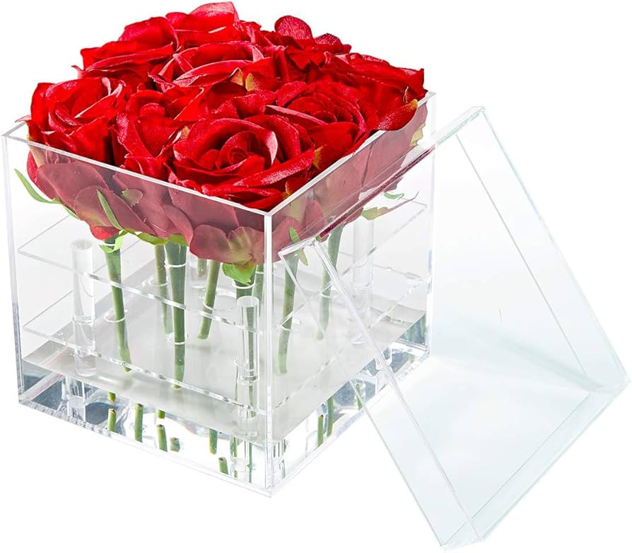 Weiai Acrylic Flower Box Water Holder, Clear Rose Pots Stand - Decorative Square Vase with Remova... | Amazon (US)