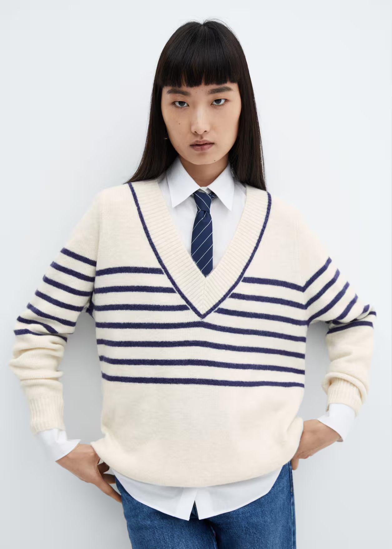 V-neck striped sweater -  Women | Mango United Kingdom | MANGO (UK)