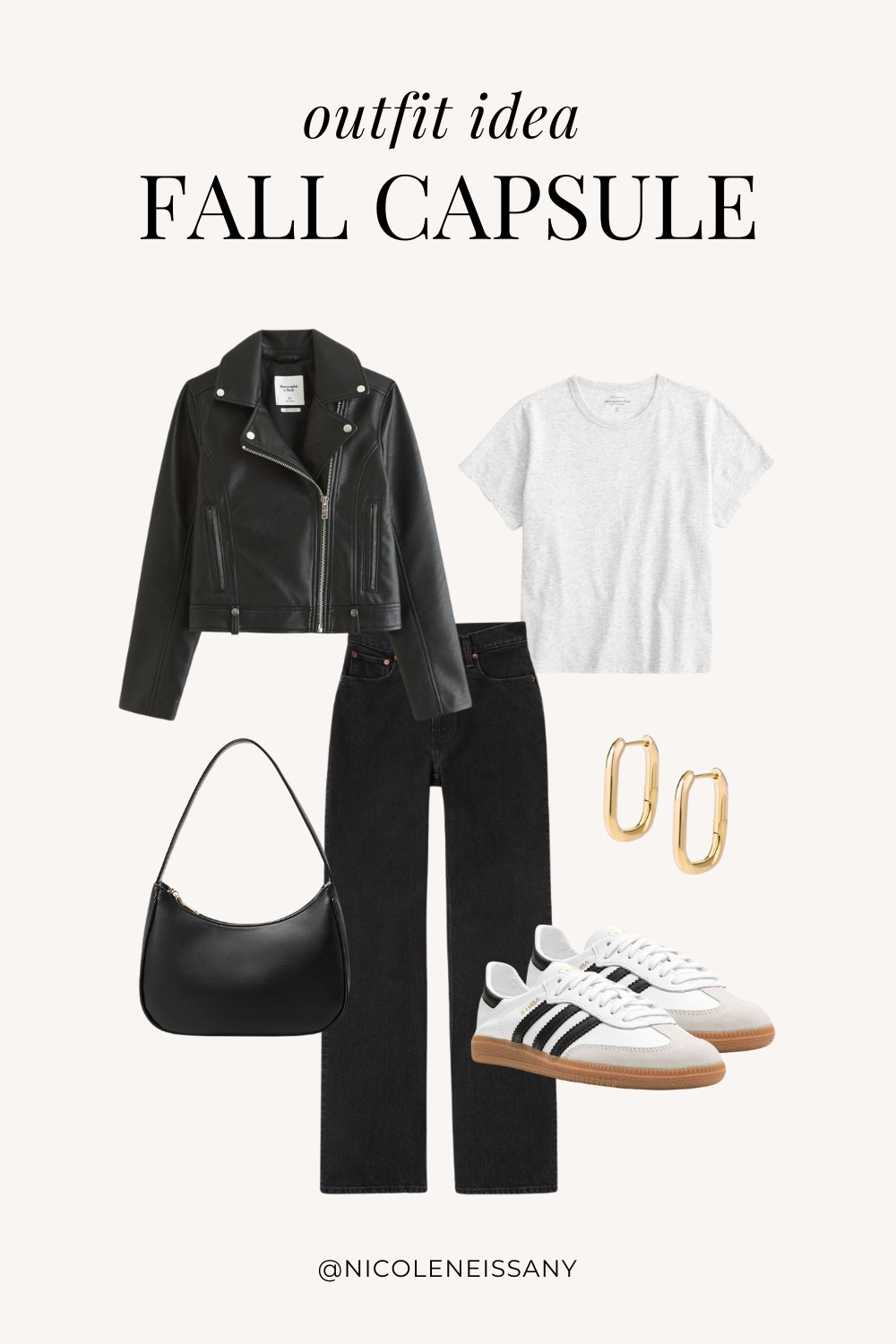 Fall Capsule Wardrobe Outfit Idea | fall capsule outfit, fall outfit, fall outfits, fall style, fall fashion, fall 2024 fashion, fall outfits 2024, fall trends 2024, fall outfit inspo, fall outfit inspiration, fall capsule wardrobe essentials, fall wardrobe essentials, fall closet essentials, fall essentials, fall basics, fall must haves, neutral capsule wardrobe, neutral outfit, neutral fashion, casual outfit, casual date night outfit, elevated casual outfit, brunch outfit, everyday outfit, Abercrombie, Abercrombie denim, Abercrombie jeans, Amazon Fashion, Revolve, Lulus, Nordstrom // fall jacket, leather jacket, moto jacket, t-shirt, basic tee, black denim, black jeans, adidas samba decon sneakers, gold square hoop earrings

#LTKSeasonal #LTKShoeCrush #LTKItBag #LTKStyleTip #LTKFindsUnder50 #LTKFindsUnder100 #LTKTravel #LTKSaleAlert 