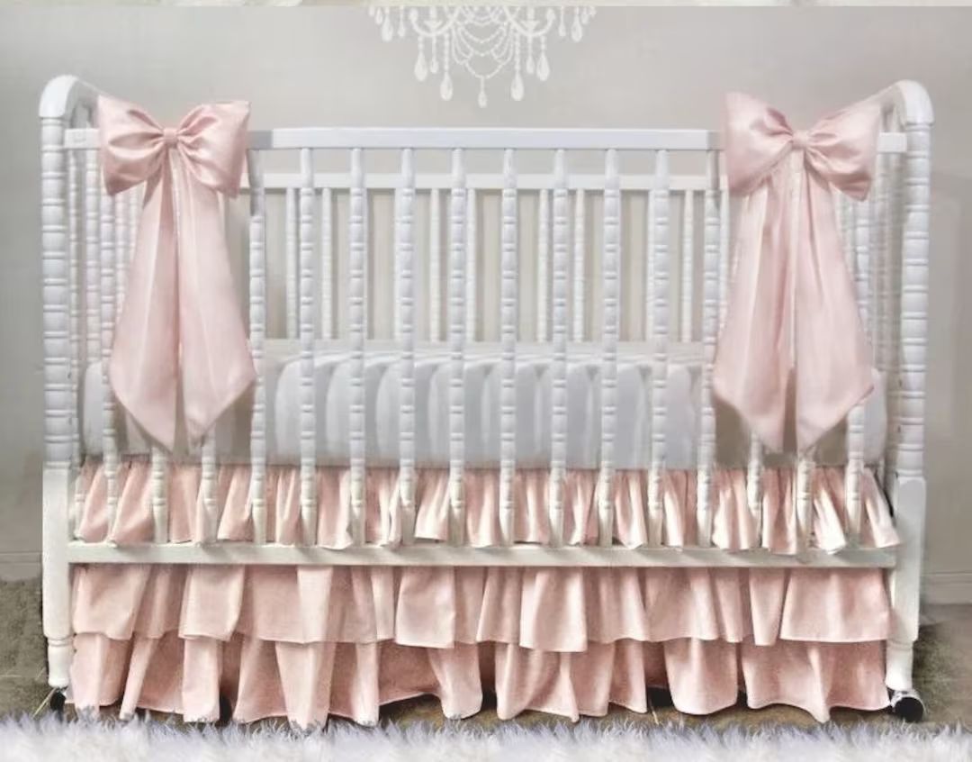 Blush Pink Polyester Broadcloth 3 Tier Ruffled Crib Skirt and - Etsy | Etsy (US)