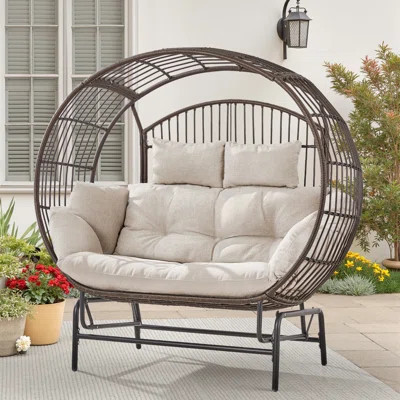 Patio Chairs Outdoor Egg Chair - 2 Person Wicker Rocking Glider Chair Patio Lounge Rocker Chairs With Cushion | Wayfair North America