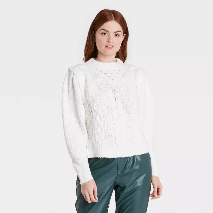 Women's Crewneck Boucle Cable Pullover Sweater - Prologue™ | Target