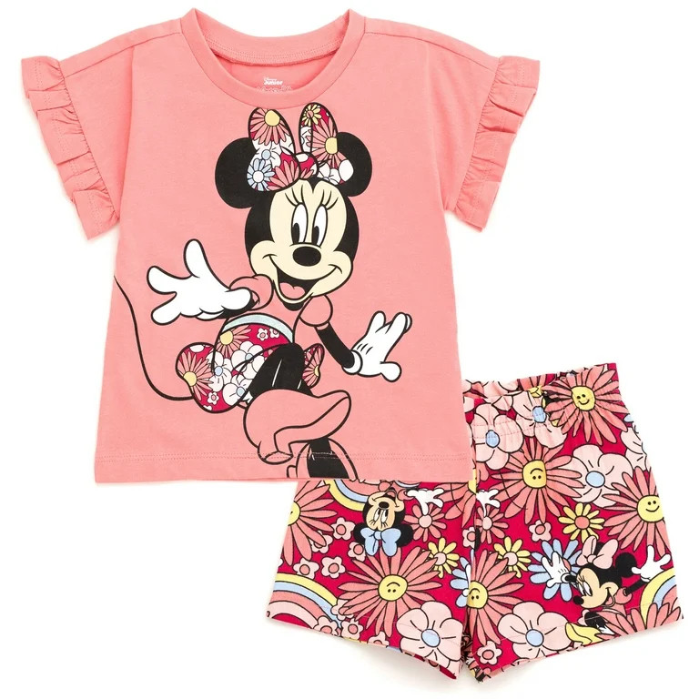 Disney Minnie Mouse Toddler Girls T-Shirt and Shorts Outfit Set Infant to Little Kid - Walmart.co... | Walmart (US)