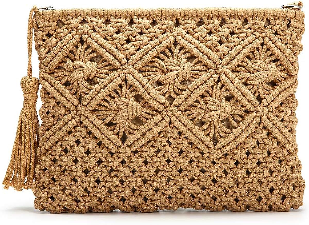 JOSEKO Clutch Purses for Women, Tassel Straw Handbag Vintage Handwoven Bag Summer Beach Bag … | Amazon (US)