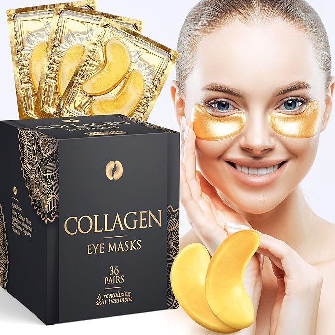 Collagen Under Eye Patches (36 pairs), 24K Gold Under Eye Patches (Reduce Bags and Puffiness), Da... | Amazon (US)