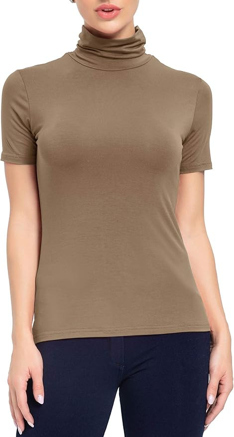 AUHEGN Women's Mock Turtleneck Top Short Sleeve Lightweight Active T-Shirt (S-XXL) | Amazon (US)