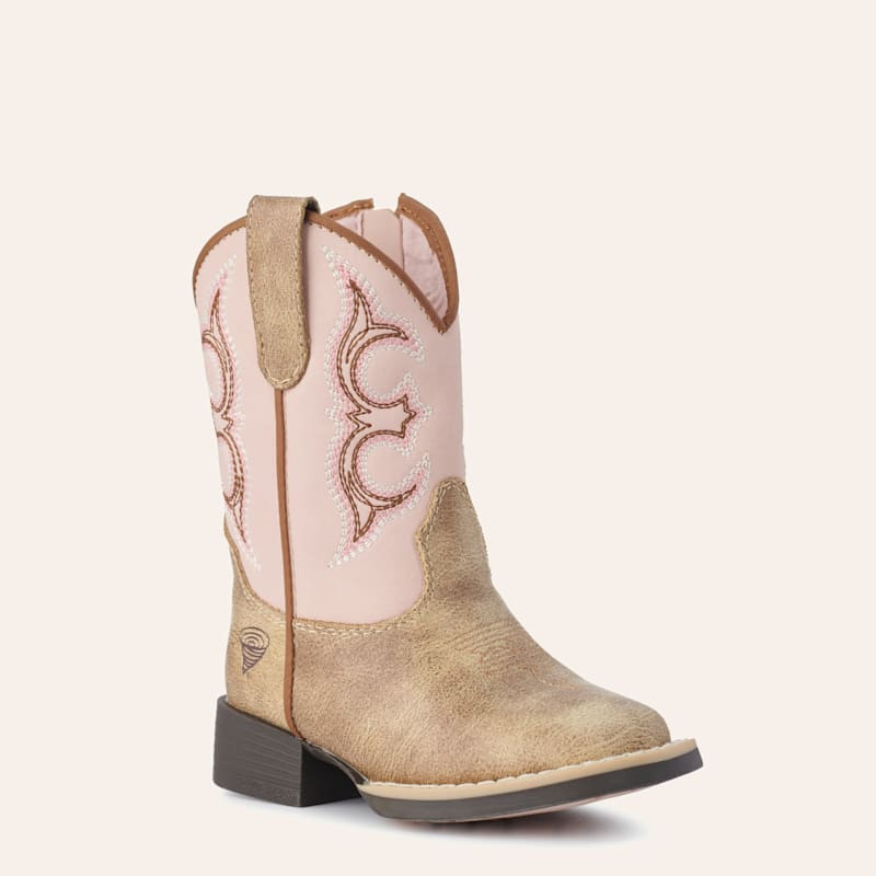 Twister Toddler Girls Posy Light Pink and Tan Wide Square Toe Cowboy Boots | Cavender's