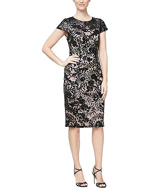 Alex Evenings Women's Short Knee Length Floral Embroidered Cocktail Sheath Dress | Amazon (US)