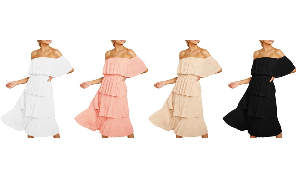 ETCYY Women's Off The Shoulder Ruffles Summer Loose Casual Chiffon Long Party Beach Maxi Dress | Amazon (US)