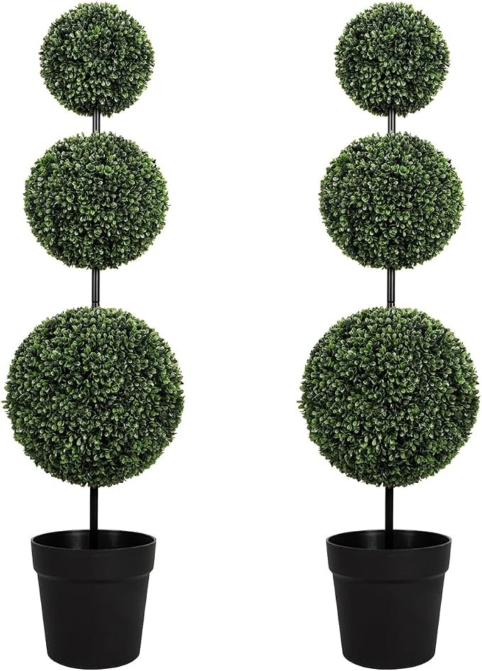 VIVATREES 3FT UV-Resistant Artificial Triple Ball Boxwood Topiary Set of 2, All-Weather Outdoor &... | Amazon (US)