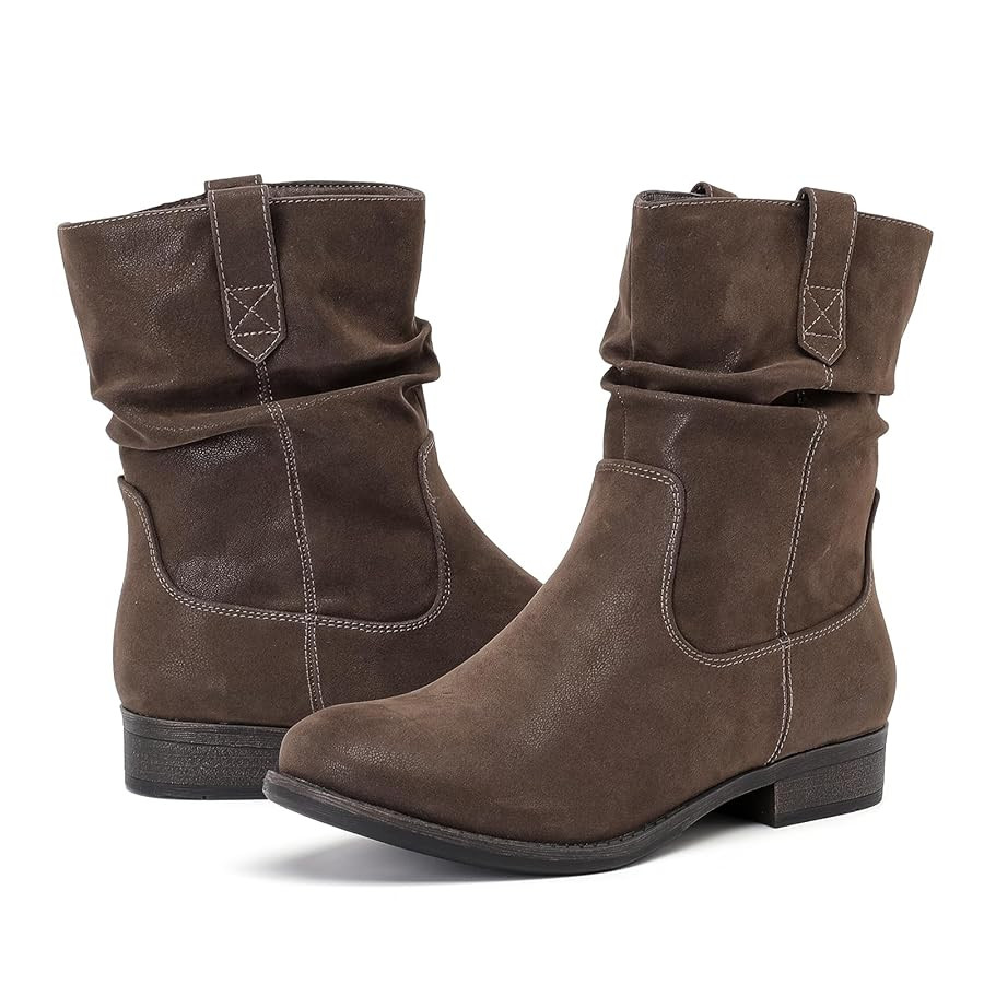 Women's Ankle Boots - Slouchy Fashion Low Calf Flat Booties Comfortable Round Toe Fall Winter Cas... | Amazon (US)