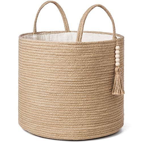 Mkono Woven Storage Basket Decorative Natural Rope Basket Wooden Bead Decoration for Blankets,Toys,C | Amazon (US)