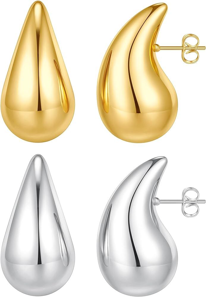 Gold Earrings for Women Girls,14K Gold Plated Chunky Gold Hoop Earrings for Women Trendy Fashion ... | Amazon (US)
