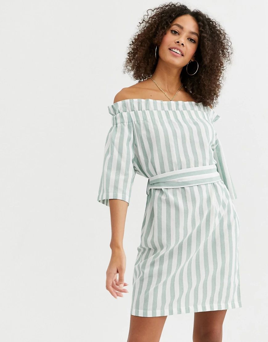 Urban Bliss eleanor off shoulder dress in pastel stripe-Green | ASOS (Global)