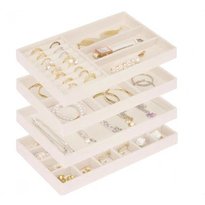 Stackable Jewelry Trays Organizer For Drawer, 4 Set Of Jewelry Organizers And Display Case Storage, Velvet Drawer Inserts Organizer For Necklace Brace | Wayfair North America