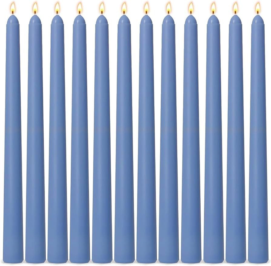 12-Pack Dusty-Blue Taper Candles, 10 Inch Unscented Dripless Candlesticks, Long-Lasting Burn Time... | Amazon (US)